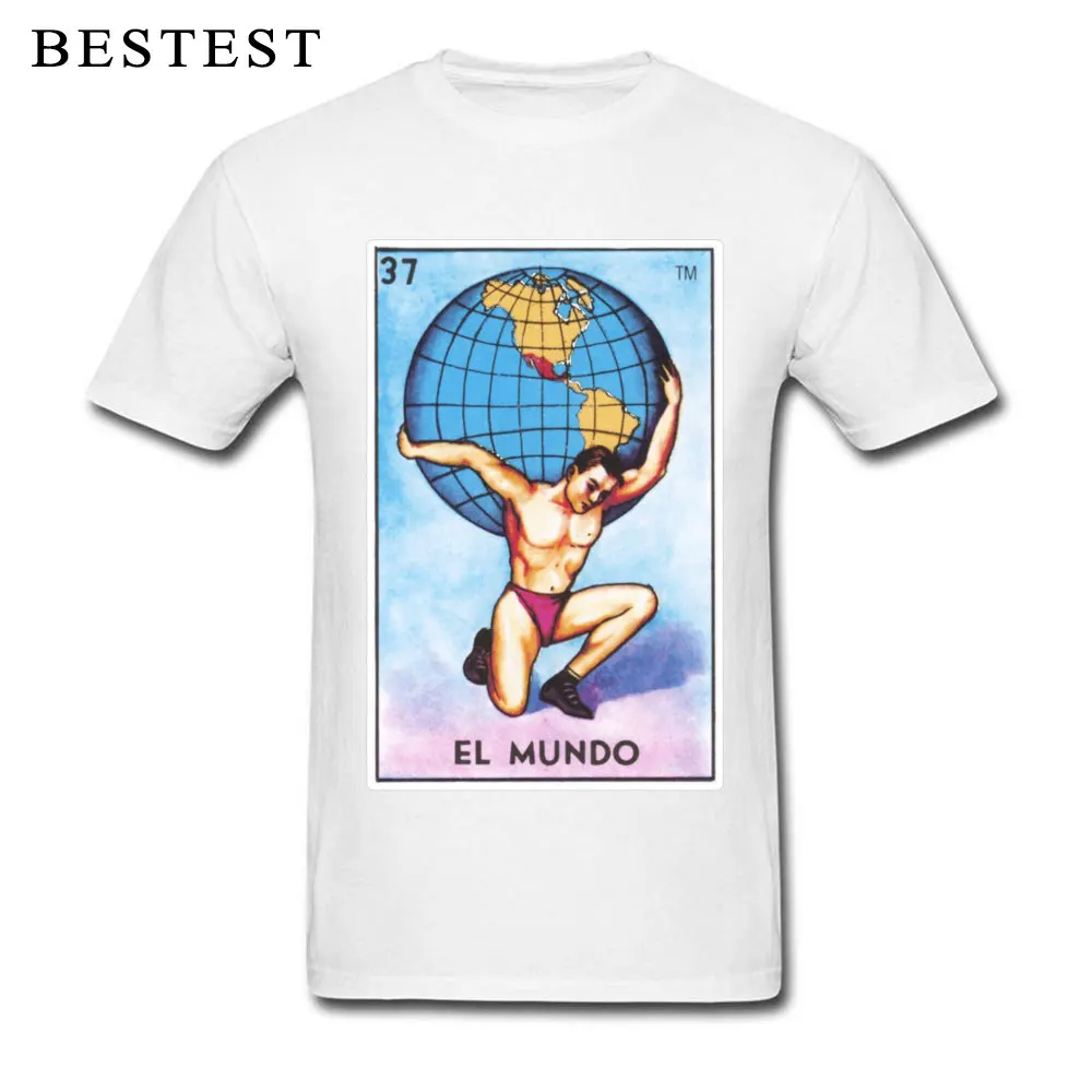 Personalized Simple Style Summer Pure Cotton Crew Neck Male Tops Shirt Street Tops Shirts Brand Short Sleeve T Shirts El Mundo Loteria Mexican Bingo World Card 427 white