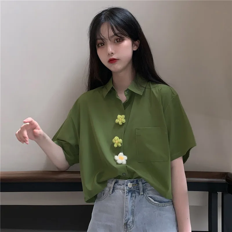 Patchwork Accessories Daisy Flower Green Pocket Blouse Short Sleeve Kawaii Cute Lolita Korean Women Top Shirt Summer UlzzangGirl
Patchwork Accessories Daisy Flower Green Pocket Blouse Short Sleeve Kawaii Cute Lolita Korean Women Top Shirt Summer UlzzangGirl