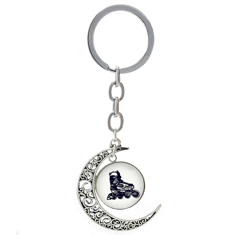 Image Cool Rollerblades key chain ring vintage charm roller skate picture roller skating sports moon pendant keychain keyring T784