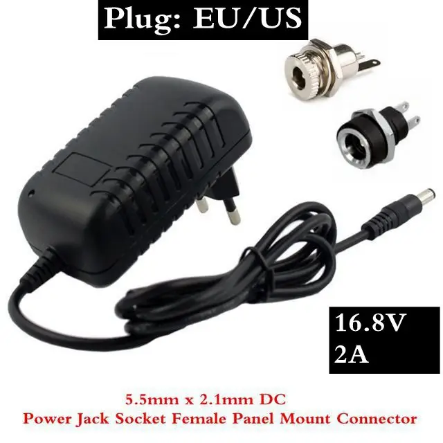 16.8V 2A li-ion Battery Charger for 14.4V 18650 Lithium Battery 5.5mm x 2.1mm DC Power Jack Socket Female Panel Mount Connector
16.8V 2A li-ion Battery Charger for 14.4V 18650 Lithium Battery 5.5mm x 2.1mm DC Power Jack Socket Female Panel Mount Connector