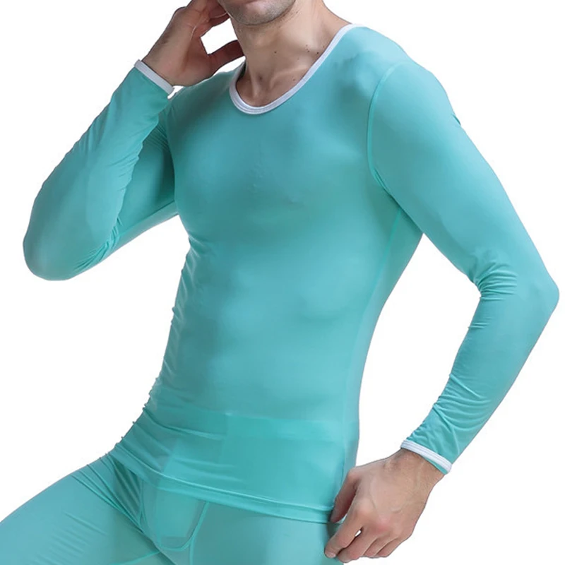 Мужское термобелье сверхтонкое шелковое нижнее белье прозрачные футболки