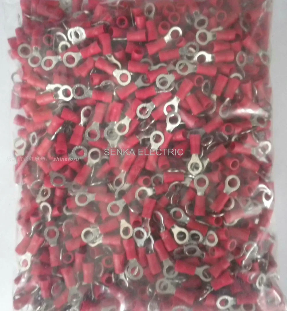 

100pcs RV1.25-12 AWG22-16 1/2" Red Circular Pre-insulating Terminal TO-JTK Cold pressed ring terminals Wire Connector