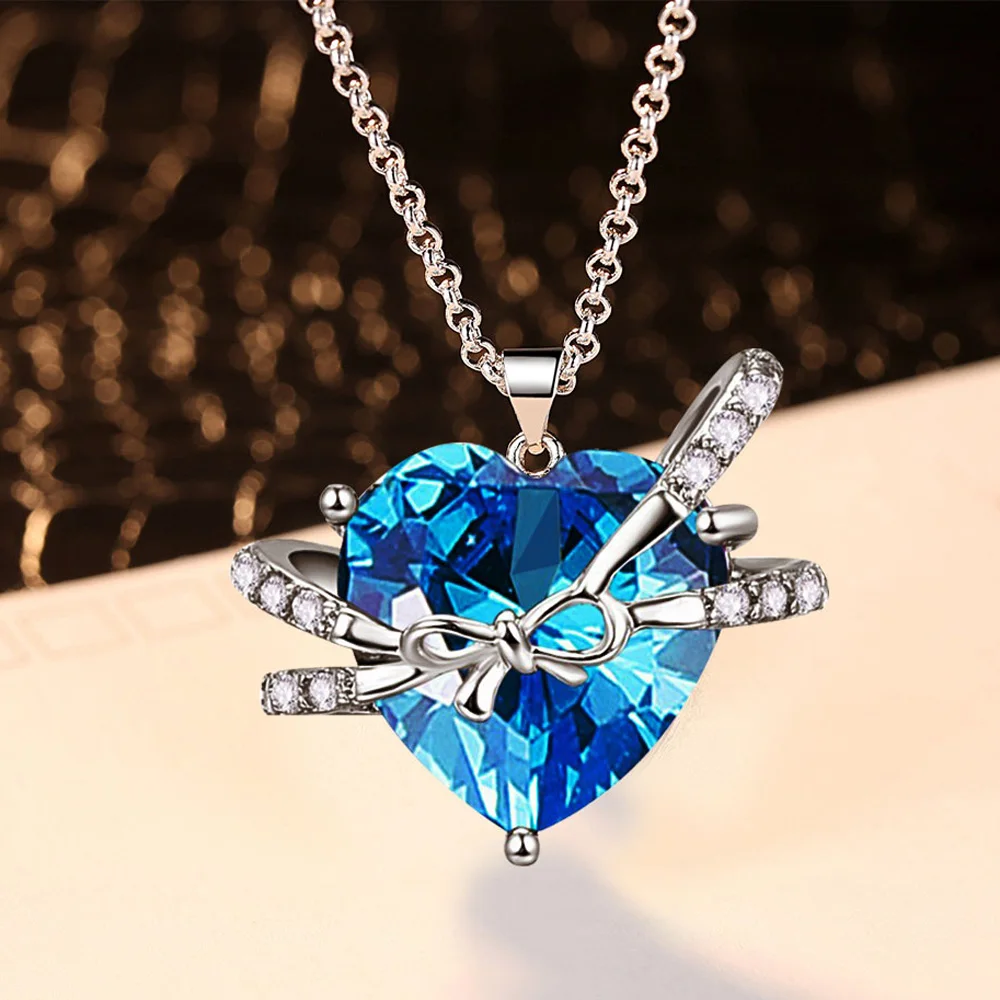 HPXmas Sweet Bow-knot Blue Heart Pendant Necklace for Woman Romantic Crystal Choker Jewerly Wedding Party Zircon Jewelry Gifts
HPXmas Sweet Bow-knot Blue Heart Pendant Necklace for Woman Romantic Crystal Choker Jewerly Wedding Party Zircon Jewelry Gifts