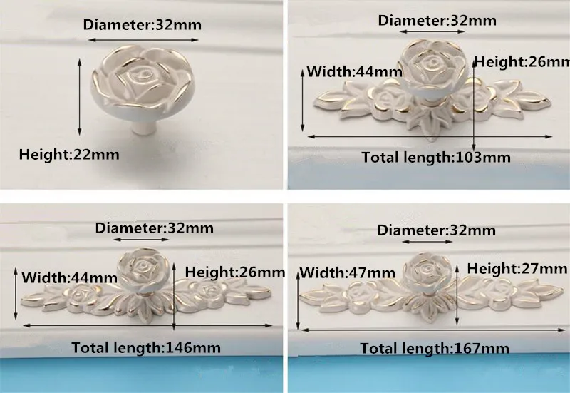 Description Picture 5 of itemKK&FING European Lvory White Rose Flower Kitchen Cabinet Handles Wardrobe Cupboard Door Pulls Drawer Knobs Furniture Hardware