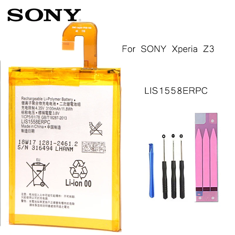 Original Replacement Battery For SONY Xperia Z3 L55T L55U D6653 D6633 LIS1558ERPC Genuine Phone Battery 3100mAh
Original Replacement Battery For SONY Xperia Z3 L55T L55U D6653 D6633 LIS1558ERPC Genuine Phone Battery 3100mAh