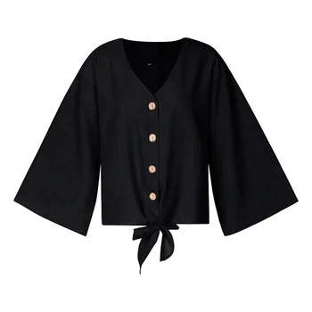 Women Tops Casual Blouse Solid Color Cotton Blouse Wild V-Neck Button Long Sleeve Lace-Up Simple
Women Tops Casual Blouse Solid Color Cotton Blouse Wild V-Neck Button Long Sleeve Lace-Up Simple