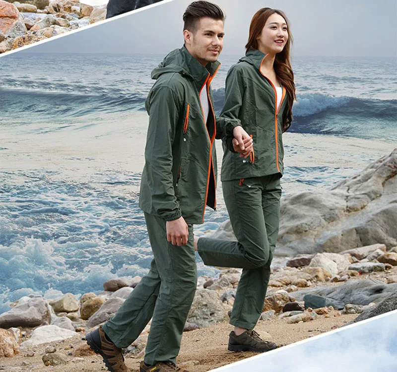 Camping Hiking Clothing Outdoor Sport Men Summer Sun UV Protection Hooded Jacket Women Grey / XL