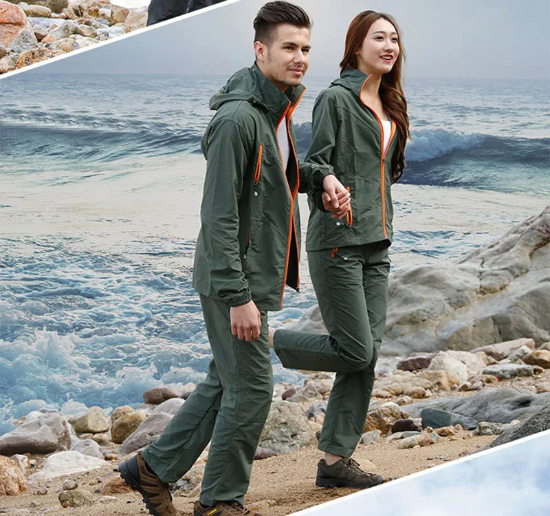 Camping Hiking Clothing Outdoor Sport Men Summer Sun UV Protection Hooded Jacket Set Quick Dry Breathable Women Sportswear Suit 13