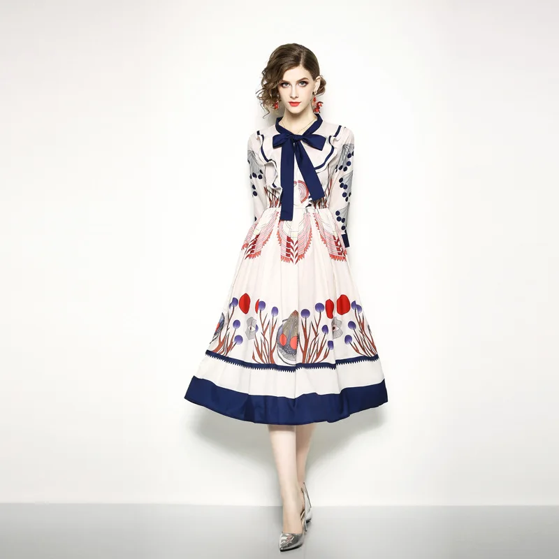 Sweet Print Bow Collar 3/4 Sleeve Tunic Pleated Midi Dress Women Elegant Vintage Party Fashion Dress Summer Sundress Clothing
Sweet Print Bow Collar 3/4 Sleeve Tunic Pleated Midi Dress Women Elegant Vintage Party Fashion Dress Summer Sundress Clothing