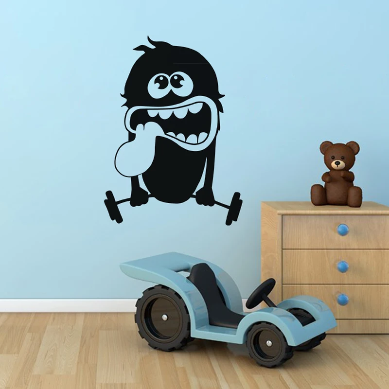 Dumbbell little monster Wall Sticker Children's room Art Applique Living bedroom Home Decoration Vinyl Wallpaper JG1755 | Дом и сад