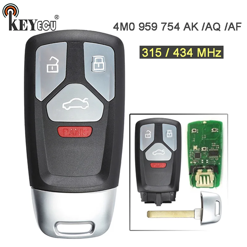 KEYECU 315/ 434MHz 4M0 959 754 AK /AQ /AF Keyless Entry 3+1 4 Button Smart Remote Key Fob for Audi A4 A5 Q7 2017-up, TT 2016-Up
KEYECU 315/ 434MHz 4M0 959 754 AK /AQ /AF Keyless Entry 3+1 4 Button Smart Remote Key Fob for Audi A4 A5 Q7 2017-up, TT 2016-Up
