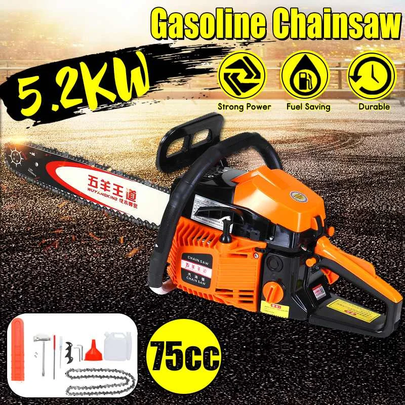 Professional 5200W 20 Inch Chainsaw Gas Gasoline Powered Chainsaw Wood Cutting Grindling Machine 75cc Engine Cycle Chain Saw
Professional 5200W 20 Inch Chainsaw Gas Gasoline Powered Chainsaw Wood Cutting Grindling Machine 75cc Engine Cycle Chain Saw