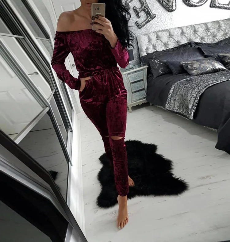 Rompers Womens Jumpsuit 2017 Winter Latest Designs Slim Overalls For Women Off Shoulder One Piece Long Pants Velvet Playsuits
Rompers Womens Jumpsuit 2017 Winter Latest Designs Slim Overalls For Women Off Shoulder One Piece Long Pants Velvet Playsuits