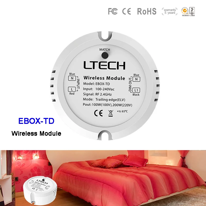 LTECH EBOX-TD Wireless Module AC100~240V 2.4GHz RF Trailing edge (ELV) Dimming Mode led dimmer for led lamp Bulb light
LTECH EBOX-TD Wireless Module AC100~240V 2.4GHz RF Trailing edge (ELV) Dimming Mode led dimmer for led lamp Bulb light