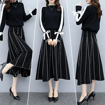 Plus Size Black Women Knitted Two Piece Sets Bow Tie Sweater And Long Skirt Suits Sets Winter Casual Elegant Vintage Ladies Sets
Plus Size Black Women Knitted Two Piece Sets Bow Tie Sweater And Long Skirt Suits Sets Winter Casual Elegant Vintage Ladies Sets