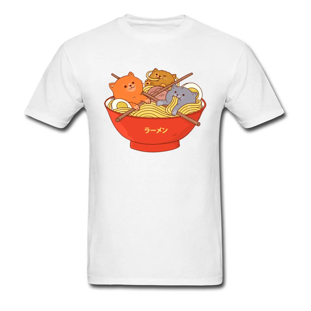 Custom Ramen noodles and cats Tees for Men 2018 Newest Lovers Day Round Collar Cotton Short Sleeve T Shirt Casual Tee Shirt Ramen noodles and cats white