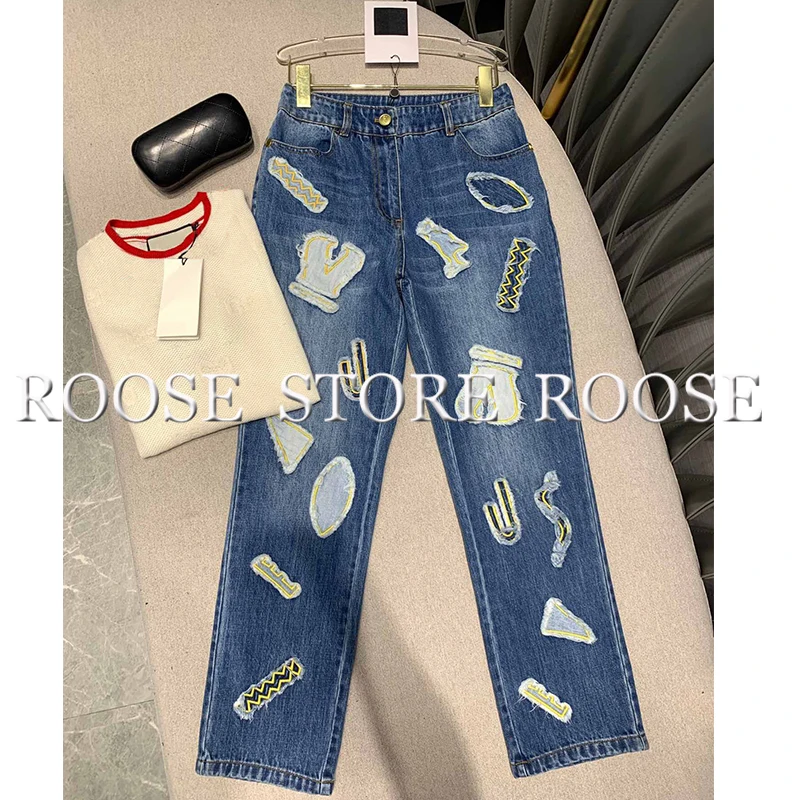 2019 Casual women's jeans patch trousers women's high street straight jeans high quality women's clothing
2019 Casual women's jeans patch trousers women's high street straight jeans high quality women's clothing