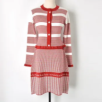 Runway Sweater Knitted Dress 2 Piece Set Women 2018 Winter Striped Jersey Twinset Long Sleeve Jacket Top Mini Skirt Suit Outfits
Runway Sweater Knitted Dress 2 Piece Set Women 2018 Winter Striped Jersey Twinset Long Sleeve Jacket Top Mini Skirt Suit Outfits