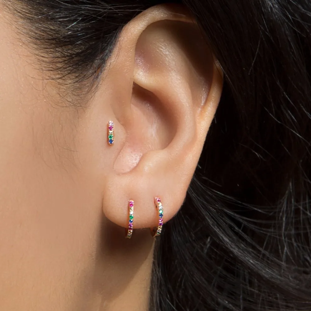Real 925 Sterling Silver Earring gold Color CZ Rainbow love Earrings For girl women delicate tiny Fashion Jewelry Berloque
Real 925 Sterling Silver Earring gold Color CZ Rainbow love Earrings For girl women delicate tiny Fashion Jewelry Berloque