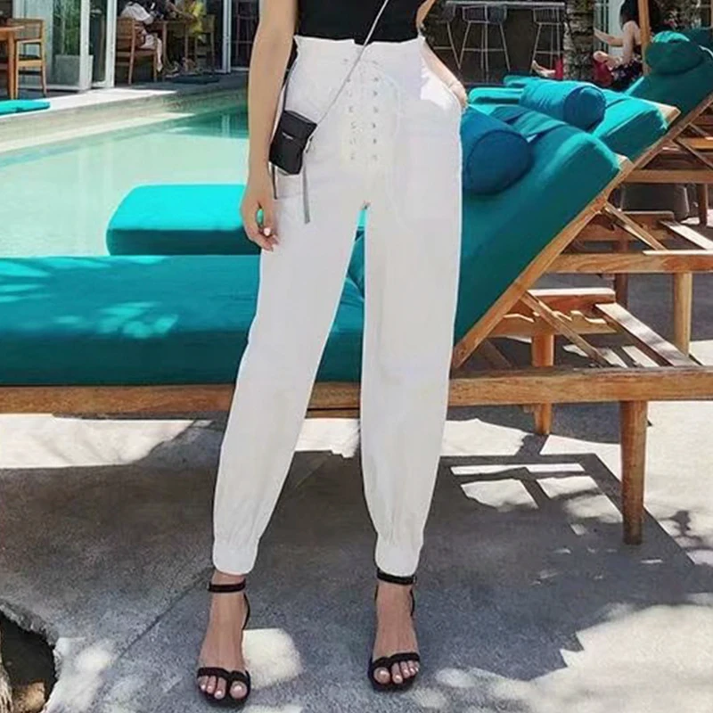 Melegant Cargo Pants 2019 High Waist Long Pants Capris Women Casual Solid White Pants Streetwear Casual Trousers Lace Up 
Melegant Cargo Pants 2019 High Waist Long Pants Capris Women Casual Solid White Pants Streetwear Casual Trousers Lace Up