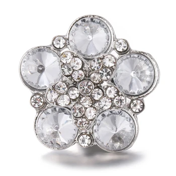 20pcs/lot New Snap Button Jewelry Rhinestone white flower Metal Snap Charms for 18MM Snap Buttons Bracelet Necklace For Women