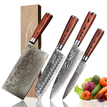SUNNECKO 4PCS Kitchen Knives Set Santoku Chef Cleaver Utility Knife Damascus Japanese VG10 Steel Sharp Meat CutPakka Wood Handle
SUNNECKO 4PCS Kitchen Knives Set Santoku Chef Cleaver Utility Knife Damascus Japanese VG10 Steel Sharp Meat CutPakka Wood Handle