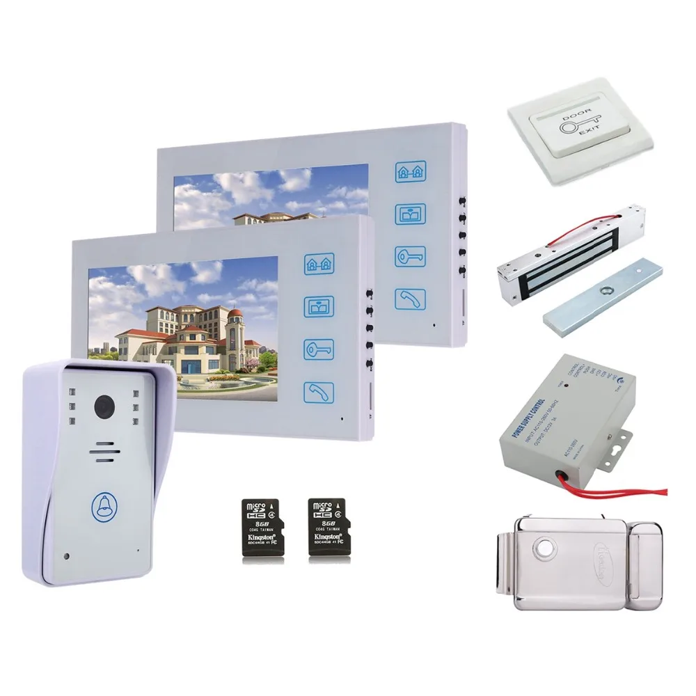 Home Security 7" Two Monitor Recording Video Door Phone Intercom Doorbell With 8G TF Card Night Vision +Electronic locks Set
Home Security 7" Two Monitor Recording Video Door Phone Intercom Doorbell With 8G TF Card Night Vision +Electronic locks Set