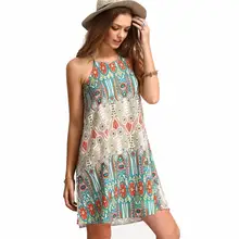 CHAMSGENDของผู้หญิงdress2018แฟชั่นผู้หญิงR Etroแห่งชาติลมหลวมรอบคอชุดแขนกุดสลิงJuly2(China)