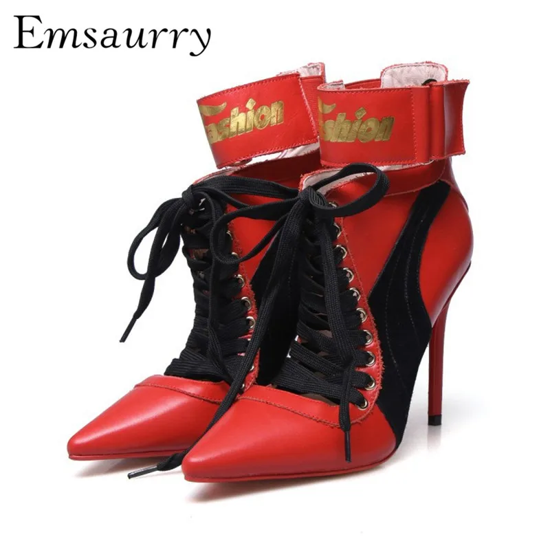Fashion Catwalk Mixed Color Ankle Boots Women Thin Heel Pointy Toe Cross-tied Patchwork Runway Botas Martin Boots Big Size
Fashion Catwalk Mixed Color Ankle Boots Women Thin Heel Pointy Toe Cross-tied Patchwork Runway Botas Martin Boots Big Size