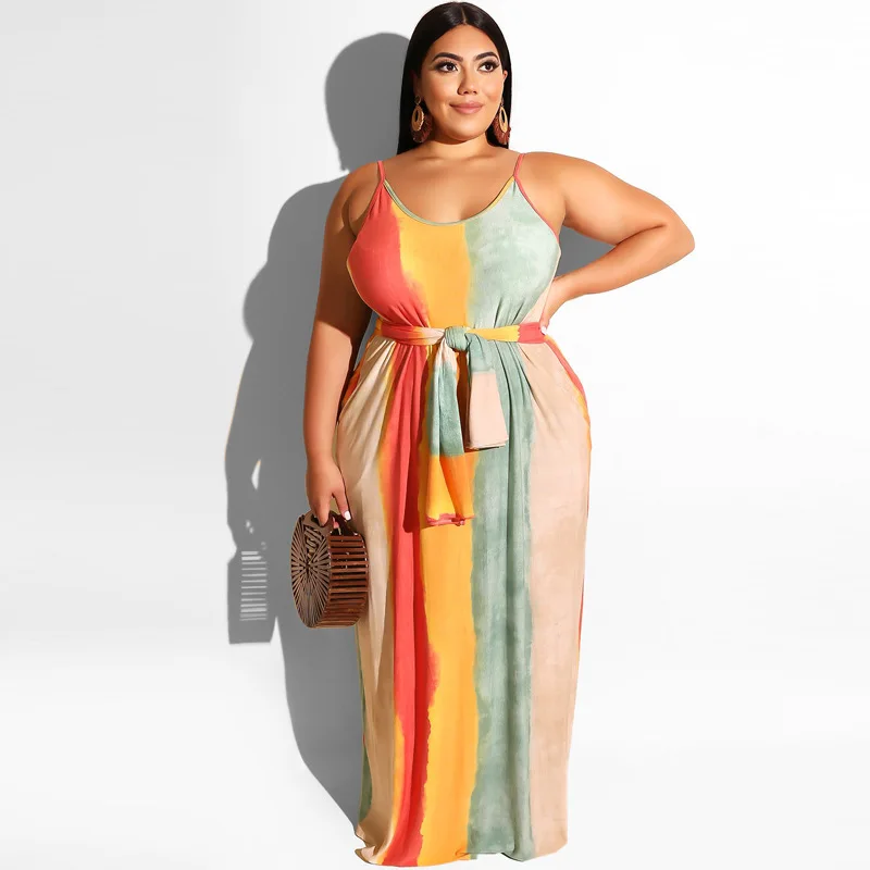 Laughido Plus Size Spaghetti Strap Maxi Dress Women Loose Belt Pocket Vestidos Striped Backless Summer Sundress Large Size Robe
Laughido Plus Size Spaghetti Strap Maxi Dress Women Loose Belt Pocket Vestidos Striped Backless Summer Sundress Large Size Robe