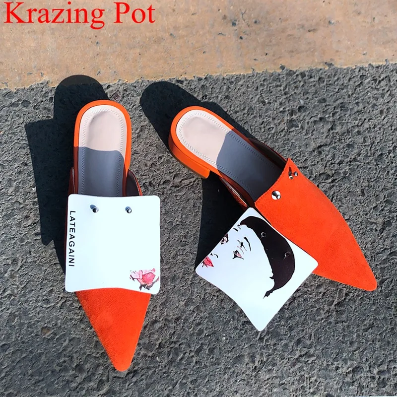 2019 superstar genuine leather med heels slip on casual mules pointed toe slingback rivet novelty brand party women pumps L15
2019 superstar genuine leather med heels slip on casual mules pointed toe slingback rivet novelty brand party women pumps L15
