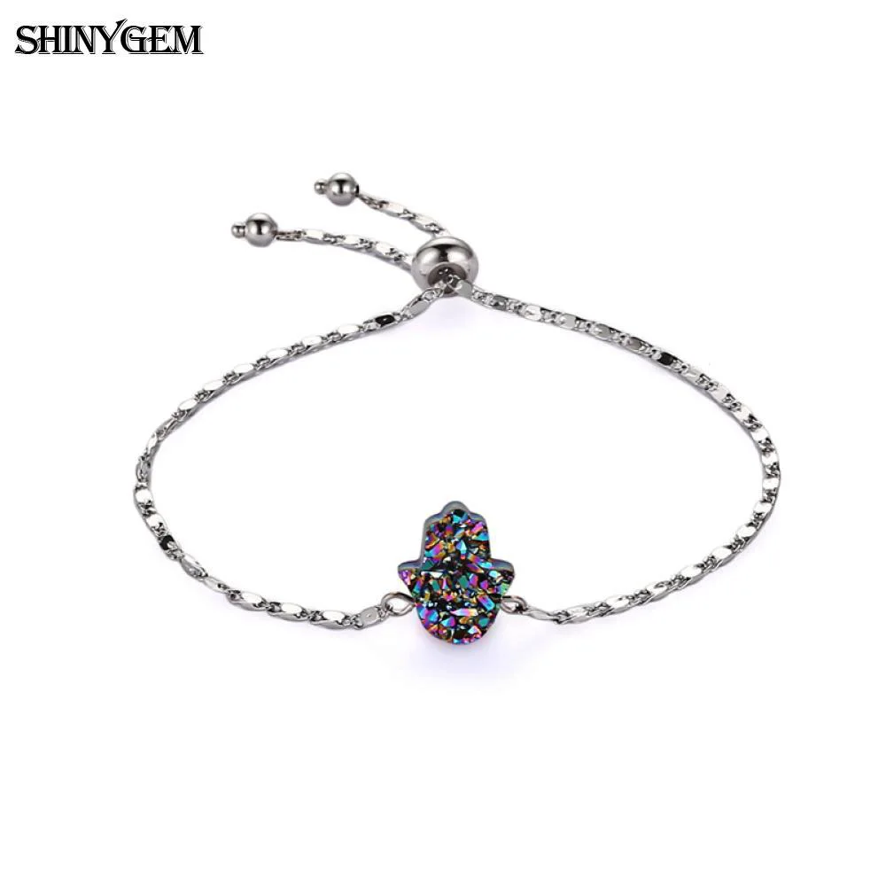 ShinyGem Fatima Hand Crystal Charm Bracelet Adjustable Silver Link Chain Bracelet Rainbow Natural Druzy Stone Bracelet For Women
ShinyGem Fatima Hand Crystal Charm Bracelet Adjustable Silver Link Chain Bracelet Rainbow Natural Druzy Stone Bracelet For Women