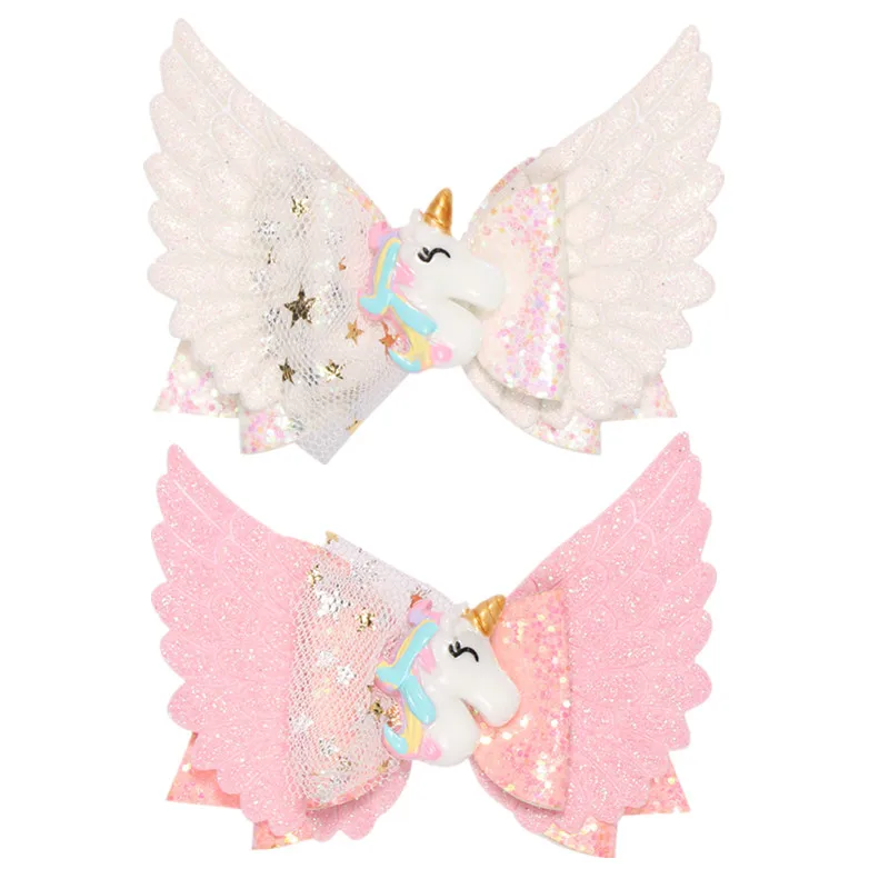 

Angel Wing Princess Hairgrips Glitter Unicorn Hair Bows with Clip Dance Party Bow Hair Clip Girls Hairpin Hair Accessories