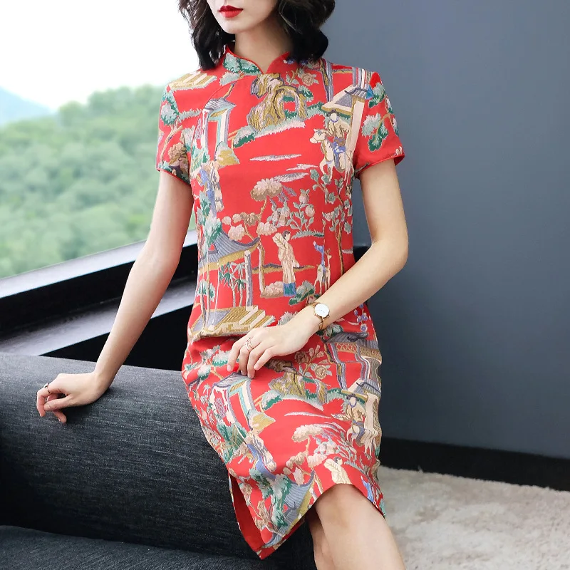 2019 Summer Women's Wear High Quality Fashion Printed Outside Real Silk Chinese Style Dress Mandarin Collar Pencil Dress P8085
2019 Summer Women's Wear High Quality Fashion Printed Outside Real Silk Chinese Style Dress Mandarin Collar Pencil Dress P8085