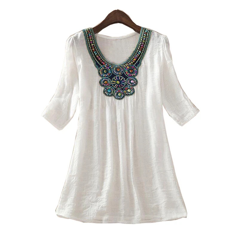 Women Boho Ethnic Embroidery Long Tops Blouse Half Sleeve Pullover Shirt loose shirt casual tops blusas plus size
Women Boho Ethnic Embroidery Long Tops Blouse Half Sleeve Pullover Shirt loose shirt casual tops blusas plus size