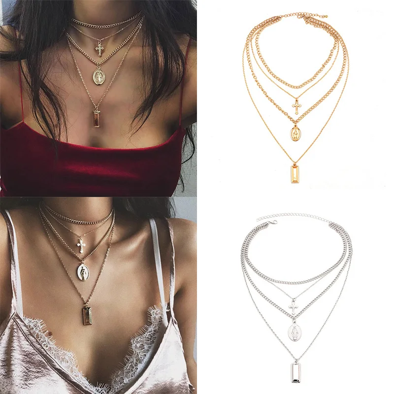 Women Boho Jesus Cross Necklace Multi Layer Chain Charm Triple Drop Pendant Choker
Women Boho Jesus Cross Necklace Multi Layer Chain Charm Triple Drop Pendant Choker