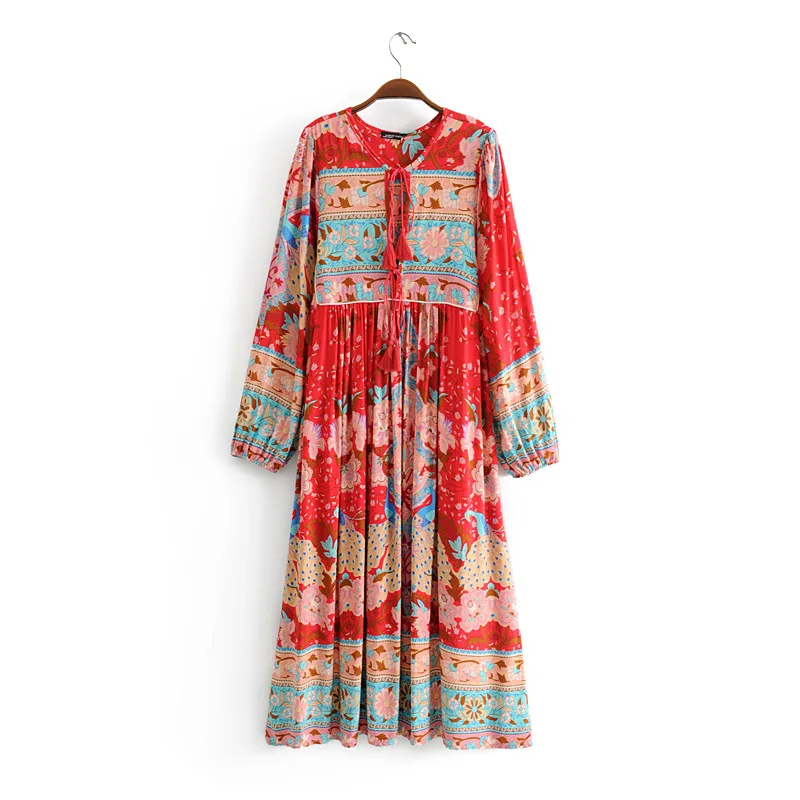 2019 Boho Chic Floral Print Summer Beach Dress Women Casual Long sleeve Tassel Lace-up Midi Dresses Female vestidos#C910
2019 Boho Chic Floral Print Summer Beach Dress Women Casual Long sleeve Tassel Lace-up Midi Dresses Female vestidos#C910