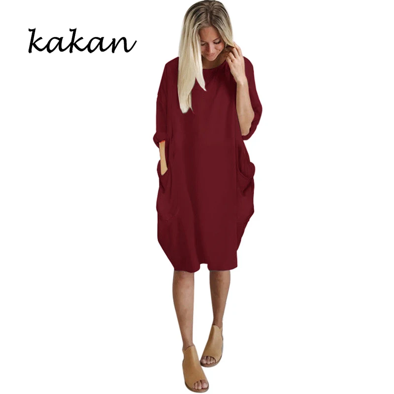 Kakan large size women's dress pocket loose long-sleeved dress ladies round neck casual long women's shirt dress S-3XL-5XL
Kakan large size women's dress pocket loose long-sleeved dress ladies round neck casual long women's shirt dress S-3XL-5XL