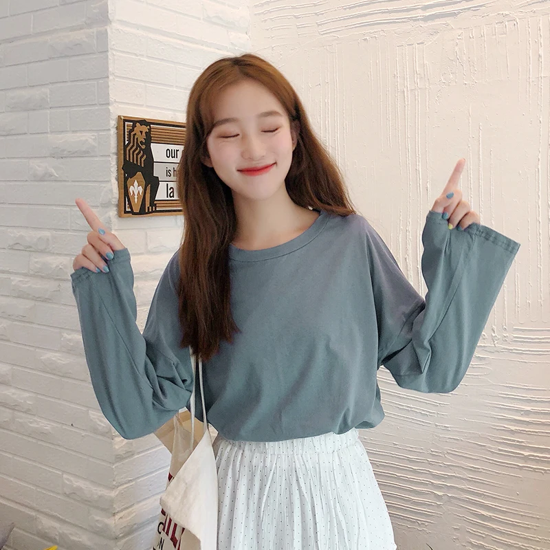 Casual Women's Full Sleeve T-Shirt Solid Color Loose O Neck Tops Autumn Cotton tshirts Female One Size 2019 Fashion Tees
Casual Women's Full Sleeve T-Shirt Solid Color Loose O Neck Tops Autumn Cotton tshirts Female One Size 2019 Fashion Tees