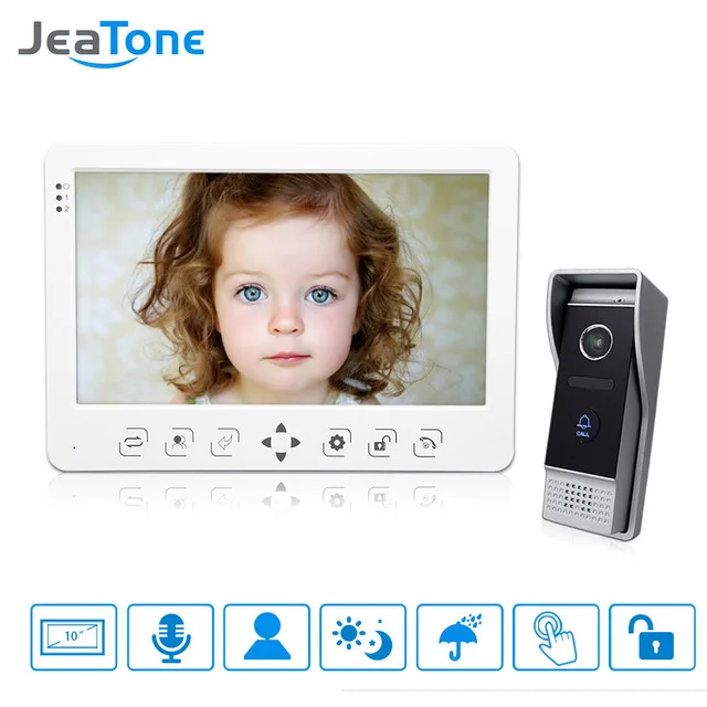 

JeaTone 10" New TFT Color Monitor Video Door phone Intercom IR Night Vision Camera Doorbell Video for Home villa / Apartment Kit