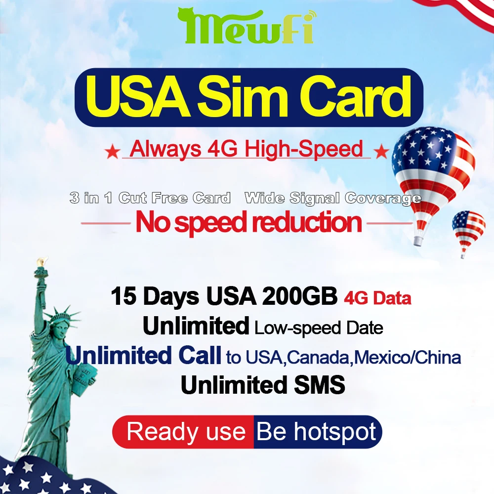 Mewfi T-Mobile Prepaid USA/United States/American Canada Mexico Travel Sim Card 15Days Unlimited USA Data+USA Canada Mexico Call
Mewfi T-Mobile Prepaid USA/United States/American Canada Mexico Travel Sim Card 15Days Unlimited USA Data+USA Canada Mexico Call