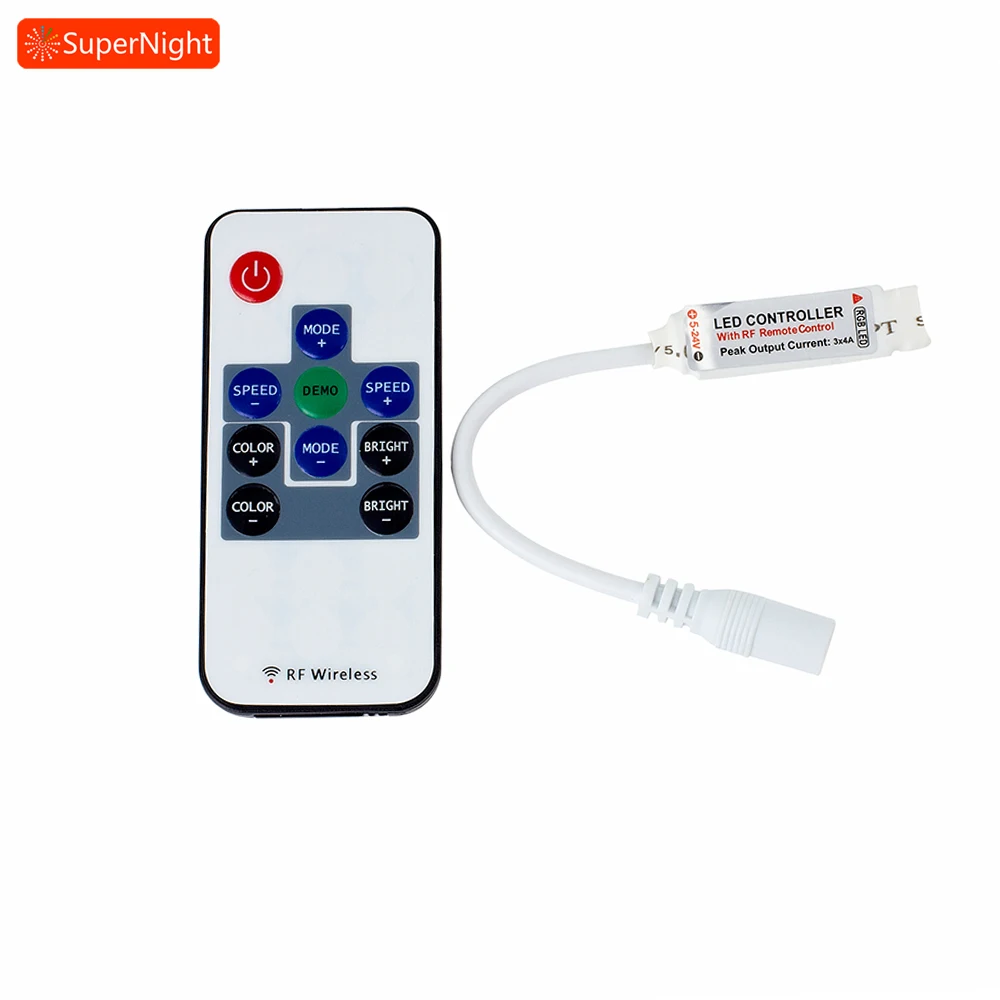 Mini RGB LED Controller Wireless Dimmer DC 5V-24V 12A 20 Colors 5 Speeds 10 Keys RF Remote Controller for RGB LED Strip Lights
Mini RGB LED Controller Wireless Dimmer DC 5V-24V 12A 20 Colors 5 Speeds 10 Keys RF Remote Controller for RGB LED Strip Lights