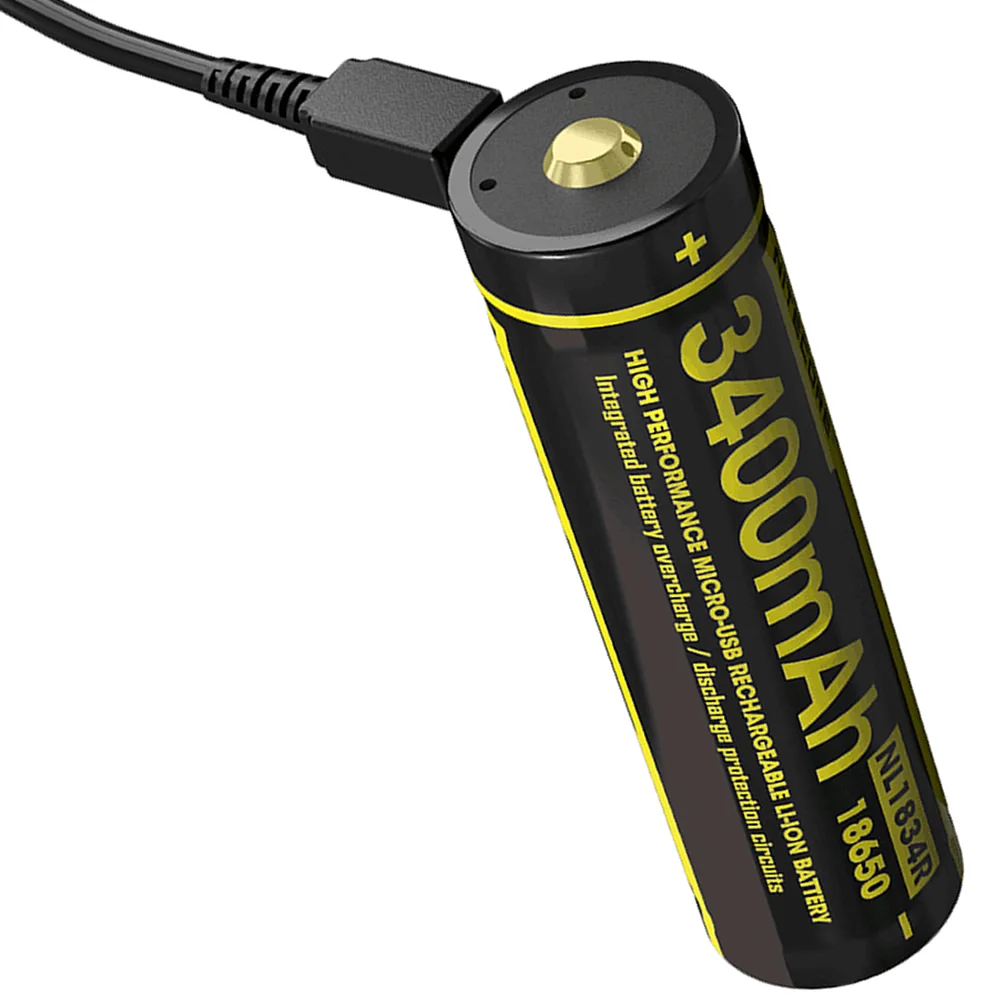 

NITECORE NL1834R 3400mAh High Performance Micro-USB Rechargeable Li-ion Battery 12.24Wh 3.6V Button Top 18650 Protected Battery