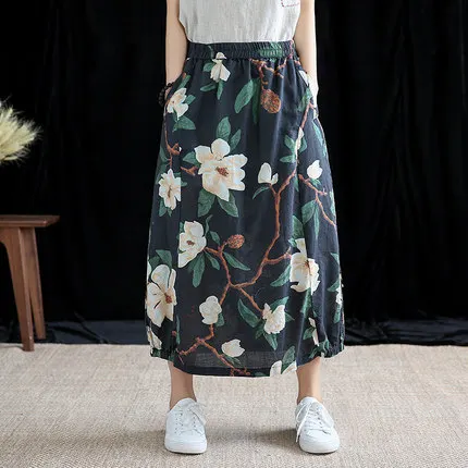 BUYKUD Women Skirt Summer Floral Print Skirt Summer 2019 Linen Women Vintage Elastic Waist A-Line Loose Long Skirts 7 Colors 
BUYKUD Women Skirt Summer Floral Print Skirt Summer 2019 Linen Women Vintage Elastic Waist A-Line Loose Long Skirts 7 Colors