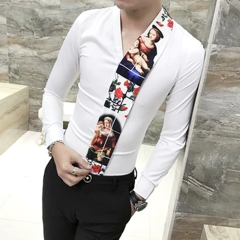 Floral V Neck Shirt For Men Rose Pattern Fashion Splice Camisa Masculina Luxury Designer Man Casual Shirts Prom Club Chemise S73 
Floral V Neck Shirt For Men Rose Pattern Fashion Splice Camisa Masculina Luxury Designer Man Casual Shirts Prom Club Chemise S73