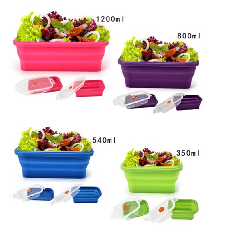 Baby Food Storage Food-grade Silicone Children Folding Box Portable Outdoor Camping Travel Non Toxic Toddler Dinnerware BB5063 (5)