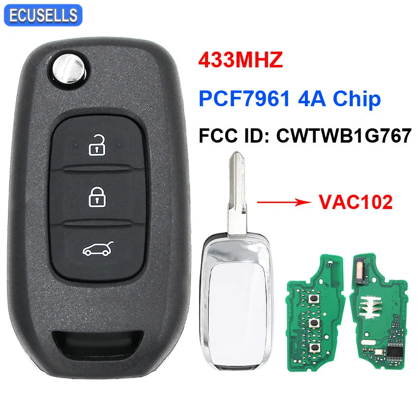3 Button Flip Remote Key 433Mhz PCF7961 4A Chip FCC ID: CWTWB1G767 for Renault Kadjar Captur Symbol Megane 3 2013 - 2017 VAC102
3 Button Flip Remote Key 433Mhz PCF7961 4A Chip FCC ID: CWTWB1G767 for Renault Kadjar Captur Symbol Megane 3 2013 - 2017 VAC102