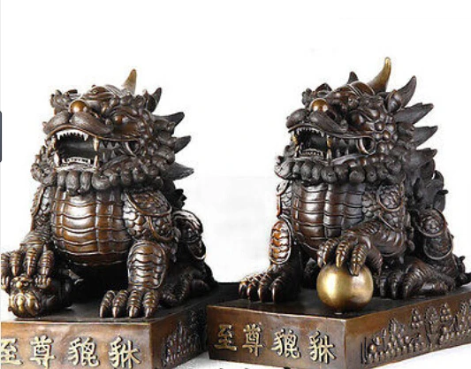 16" China Bronze Foo Dog Pixiu Kylin Lions Lovely Unicorn Statue One Pair decoration bronze factory outlets 
16" China Bronze Foo Dog Pixiu Kylin Lions Lovely Unicorn Statue One Pair decoration bronze factory outlets