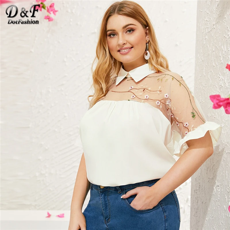 Dotfashion Plus Size White Contrast Mesh Embroidered Blouse Women 2019 Summer Short Sleeve Blouses Ladies Keyhole Back Top
Dotfashion Plus Size White Contrast Mesh Embroidered Blouse Women 2019 Summer Short Sleeve Blouses Ladies Keyhole Back Top