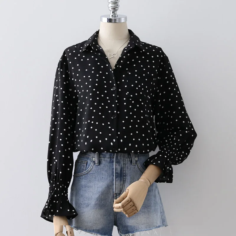 Womens Tops and Blouses Long Sleeve Turn Down Collar Polka Dot Tops Female Designer Prairie Chic Loose Chiffon Dots Print Shirts
Womens Tops and Blouses Long Sleeve Turn Down Collar Polka Dot Tops Female Designer Prairie Chic Loose Chiffon Dots Print Shirts